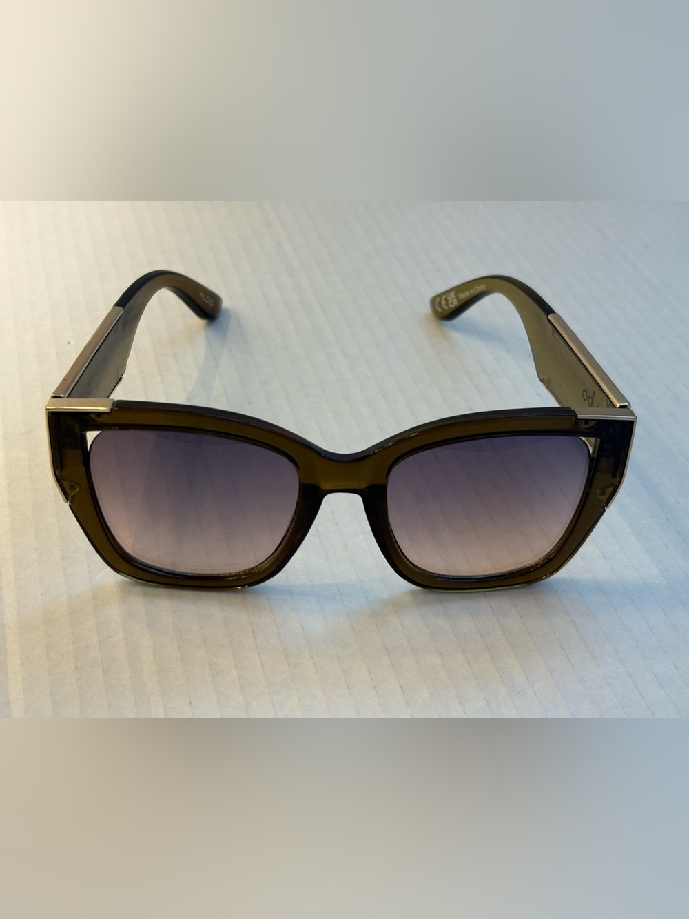 Aldo brown/olive tinted chunky square sunglasses gradient lenses metallic temple